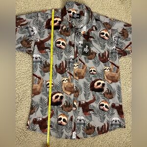 NWT Gray and Brown Casual Sloth Print Button Down Shirt